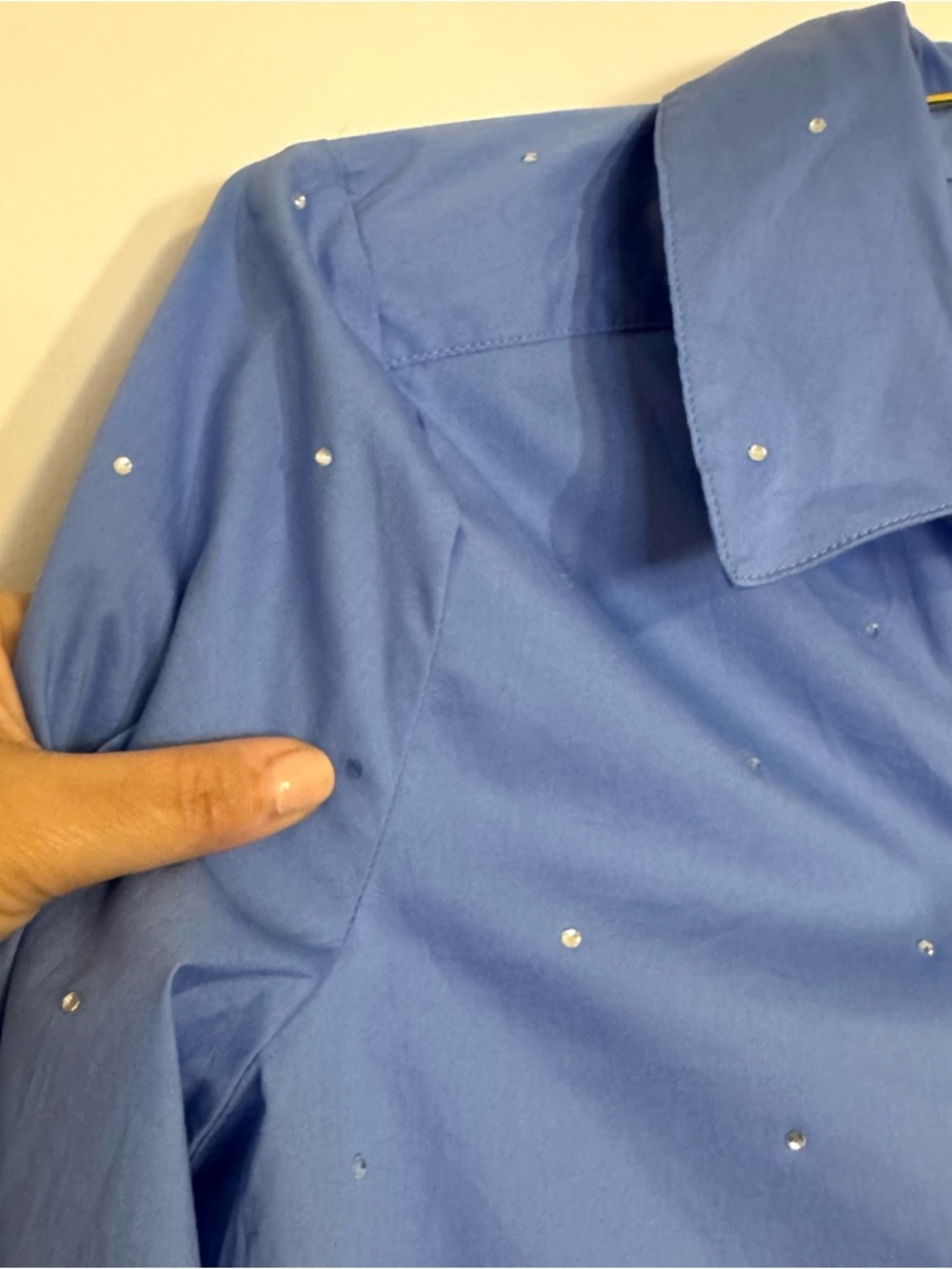 Jason Wu Blue Rhinestone Cropped Button Down Blouse Luxury Designer Poplin Small - Picture 9 of 10